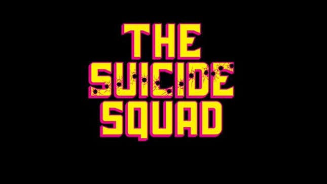 The bullet-hole-ridden logo of James Gunn’s Suicide Squad sequel.