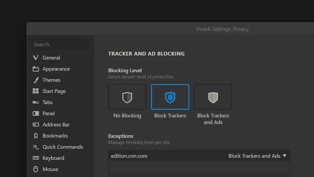 Image for article titled Block Ads and Tracking With Vivaldi&#39;s New Built-In Browser Settings