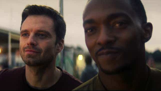 Image of Sebastian Stan as Bucky Barnes and Anthony Mackie as Sam Wilson in The Falcon And The Winter Soldier