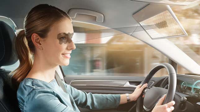 Image for article titled Bosch&#39;s LCD Car Visor Only Blocks Your View of the Road Where the Sun Is In Your Eyes