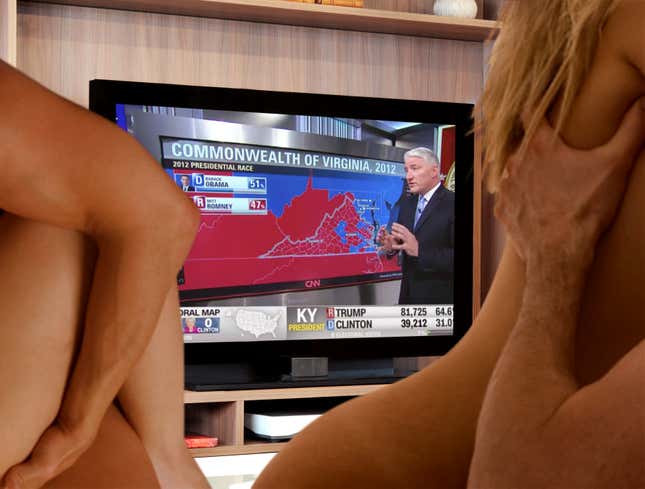 Image for article titled Election Night Orgy Shifts Positions So Everyone Can See Results Come In