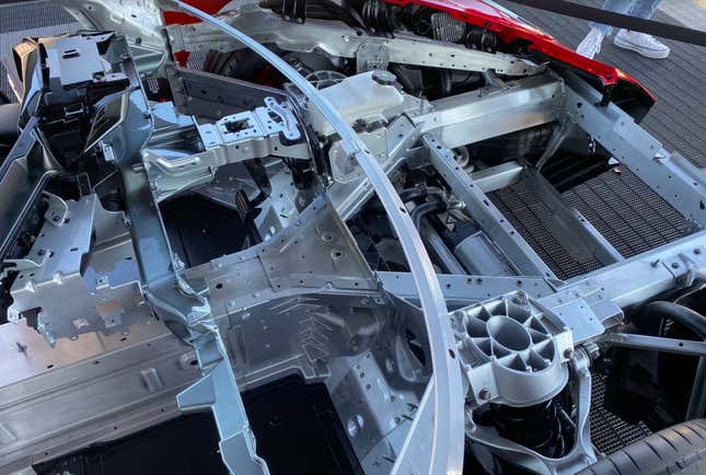 C8 cutaway showing front suspension and center tunnel. Photo: Bozi Tatarevic