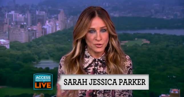 Sarah Jessica Parker appearing on Access Hollywood Live in May 2016 to talk about her son’s peanut allergy (Screenshot)