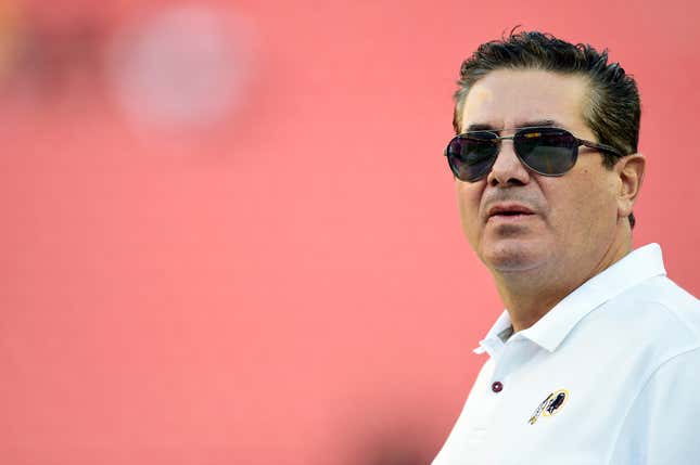 AUGUST 29: Washington Redskins owner Dan Snyder stands on the field before a preseason game between the Baltimore Ravens and Redskins at FedExField on August 29, 2019, in Landover, Maryland.
