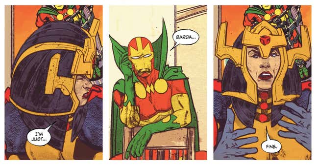 Big Barda and Mister Miracle dealing with some unwelcome guests.