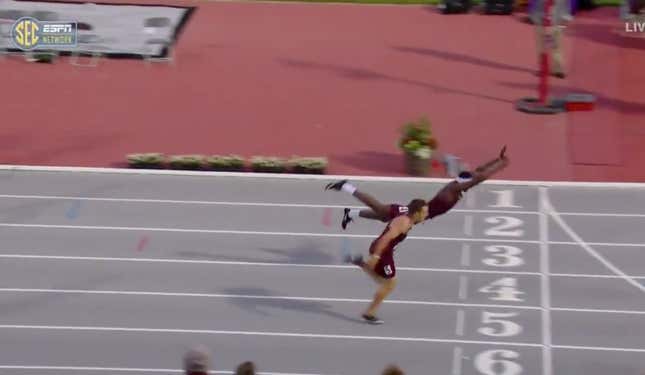 Image for article titled Texas A&amp;M Hurdler Wins SEC Title With A Daring Diving Finish