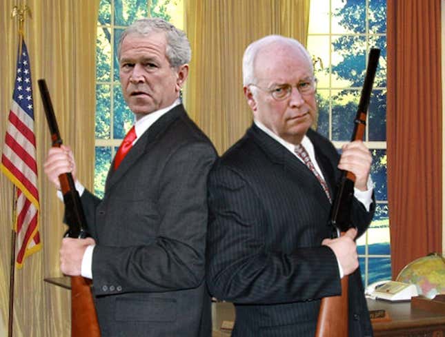 Image for article titled Bush, Cheney Stand Back-To-Back, Cock Shotguns One Last Time