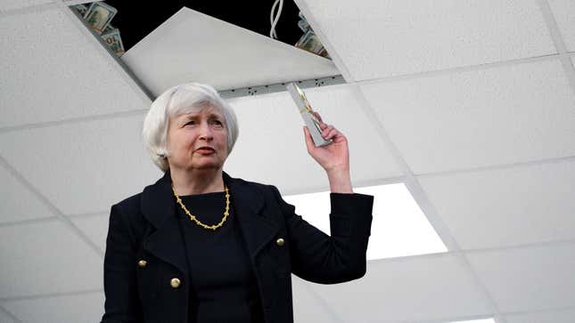 Image for article titled Paranoid Janet Yellen Hides Entire U.S. Money Supply In Treasury Department Drop Ceiling
