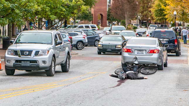 Image for article titled Real-Life ‘Katamari’! This Drunk Driver Is Still Dragging The Cyclist He Hit