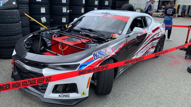 Image for article titled This Totally Awesome Electric Drift Car Can&#39;t Compete at the Long Beach Formula Drift Weekend For a Silly Reason