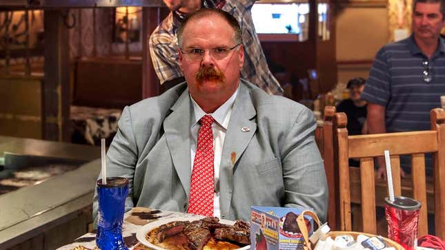 Image for article titled Andy Reid Furious At Self For Poor Clock Management At End Of 72-Oz. Steak Challenge