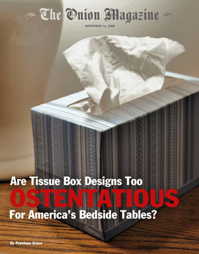 Image for article titled Are Tissue Box Designs Too Ostentatious For America&#39;s Bedside Tables?