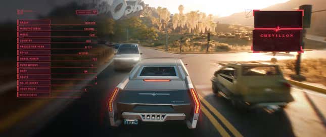 Imagen para el artículo titulado Cyberpunk 2077 tiene algunos diseños de autos realmente alucinantes
