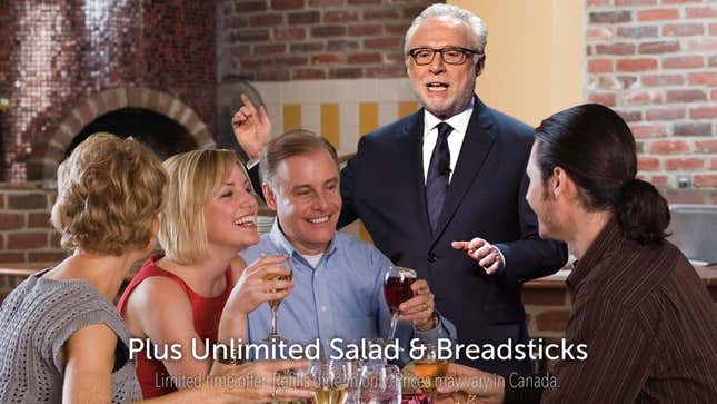 Image for article titled Wolf Blitzer Walks Into Middle Of Olive Garden Commercial To Announce Breaking Election Results