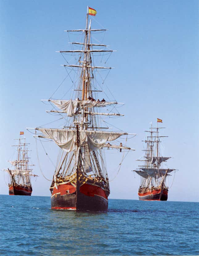 Ships borrowed from a Barcelona theme park embark on the mission.