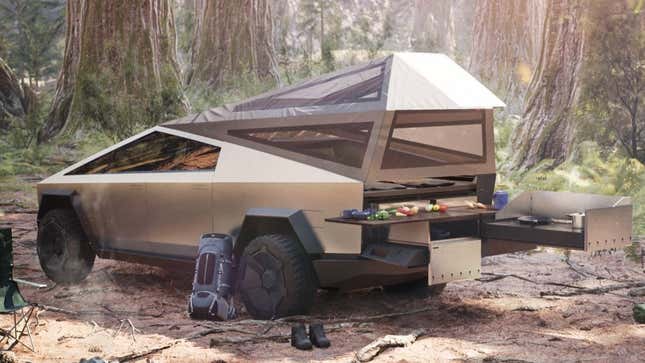 Image for article titled The Tesla Cybertruck&#39;s Tent Is The Best Car Tent Since The 2001 Pontiac Aztek