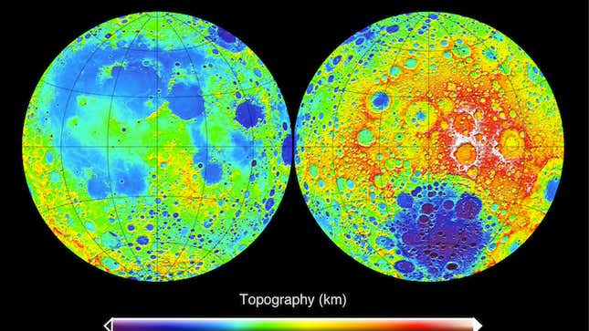The Moon’s near (left) and far (right) sides.