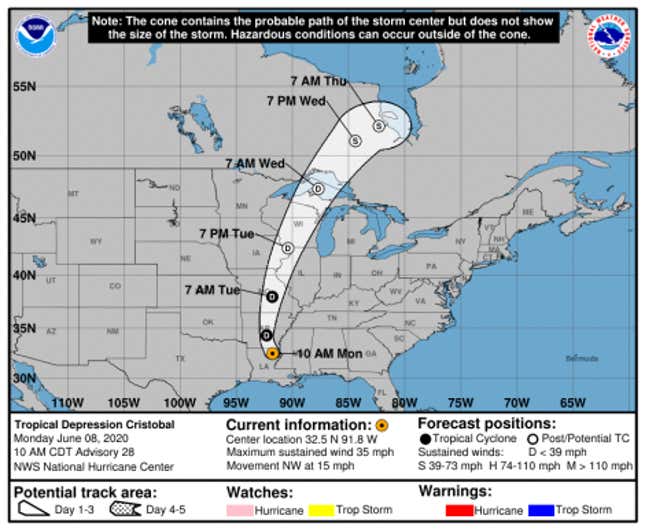 Imagen para el artículo titulado La tormenta tropical Cristóbal inicia un extraño recorrido que podría marcar un registro histórico