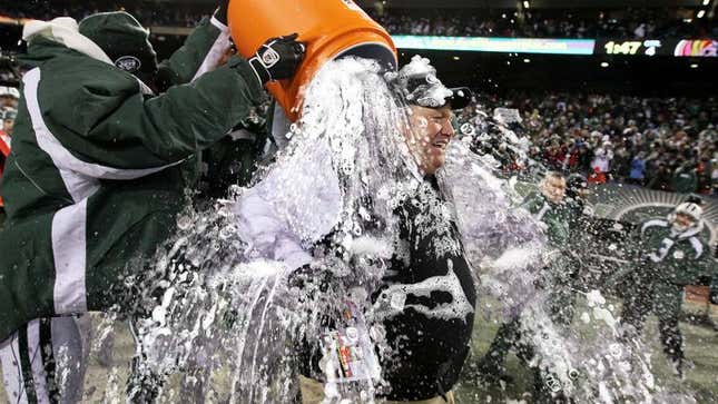 Image for article titled Celebratory Jets Dump Cooler Of Soap And Water On Rex Ryan