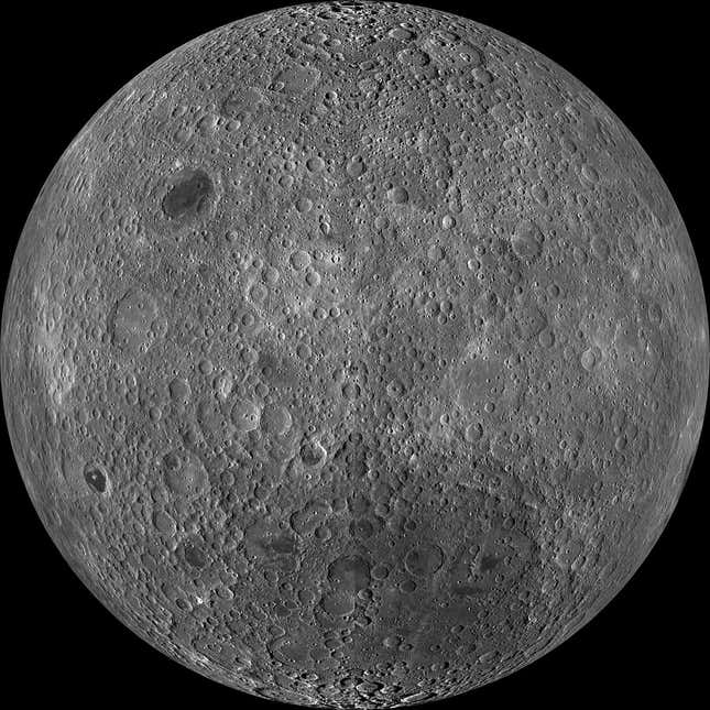 The South Pole-Aitken basin is the darker region in the lower half of this image.