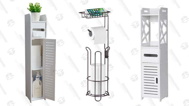 Floor Cabinet with Doors and Shelves | $31 | Amazon | Clip coupon
Toilet Paper Holder with Shelf | $13| Amazon | Promo code MBSMZKK2
Bathroom Standing Shelf Storage | $24 | Amazon | Promo code 3IFKILE3