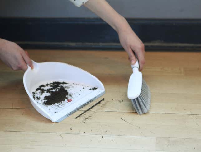 Image for article titled Narrow Line Of Dirt Not Being Swept Into Dustpan Without A Fight
