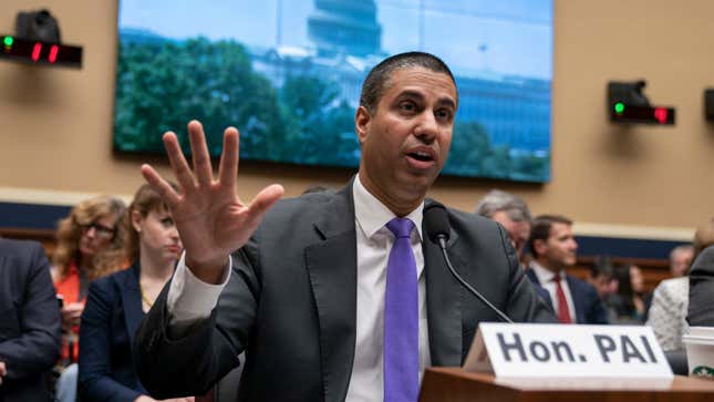 Ajit Pai, chairman of the Federal Communications Commission, testifies as the House Energy and Commerce Committee holds an oversight hearing of the FCC, on Capitol Hill in Washington, Wednesday, May 15, 2019.