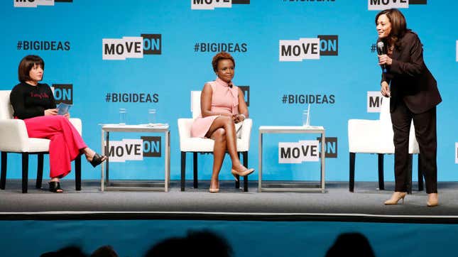 Image for article titled Some Dude Snatched Kamala Harris&#39;s Mic as She Talked About the Wage Gap