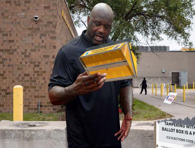 Image for article titled Shaquille O’Neal Shatters Ballot Box While Trying To Vote For First Time