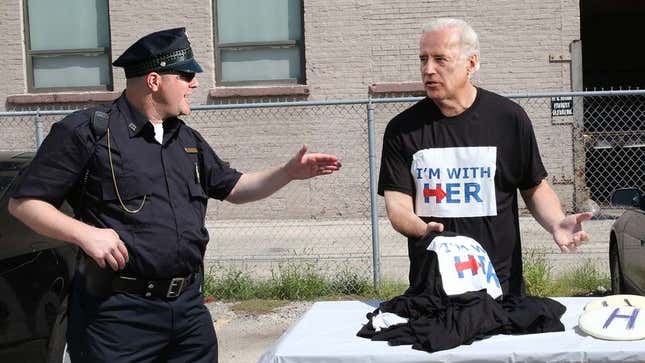 Image for article titled Biden Busted In DNC Parking Lot Selling Bootleg ‘I’m With Her’ T-Shirts