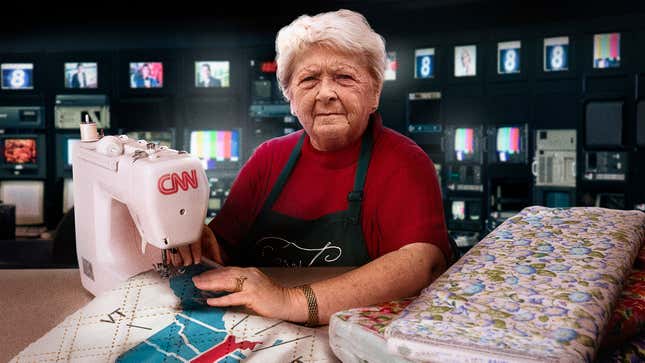 Image for article titled CNN Seamstresses Frantically Updating Results On Electoral Map Quilt