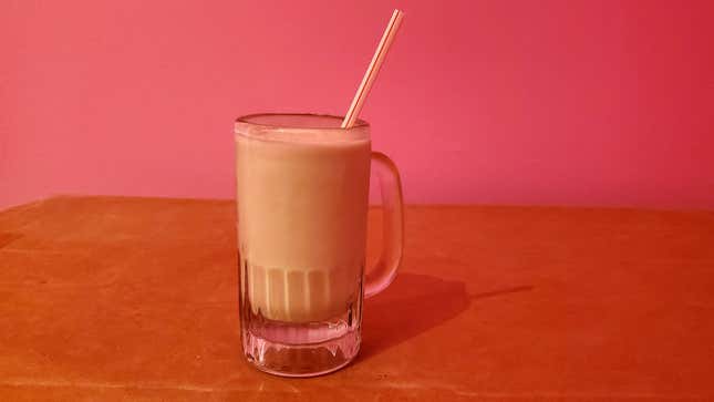 Vegan milkshake in a glass on a tabletop