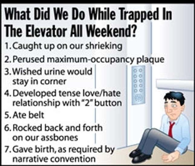 Image for article titled What Did We Do While Trapped In The Elevator All Weekend?