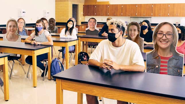 Image for article titled High School Adds Cardboard Students Between Distanced Desks To Maintain Normal Feeling Of Oversized Classes