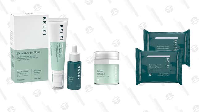 Belei ‘Blemishes Be Gone’ Duo Skin Care Starter Kit | $30 | Amazon
Belei Retinol Vitamin A Refining Moisturizer | $28 | Amazon
Belei Hydrating Facial Cleansing Wipes | $8 | Amazon