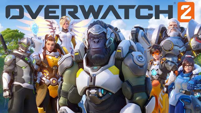 Early Overwatch 2 artwork features Winston standing front and center amongst other iconic heroes. 