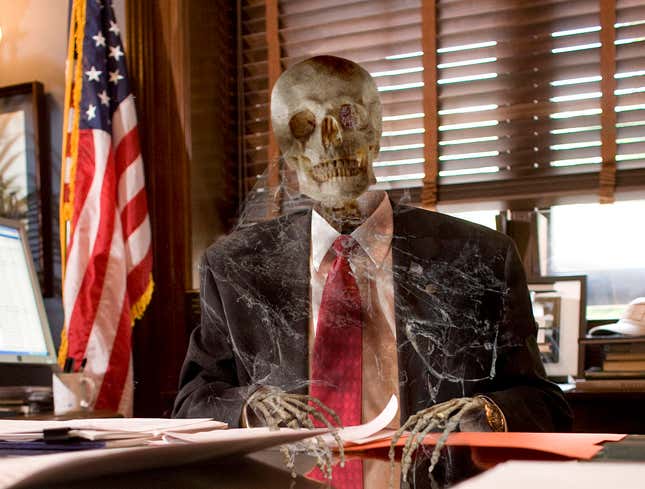 Image for article titled Cobweb-Covered Skeleton Gripping Senate Desk Expected To Seek 15th Term