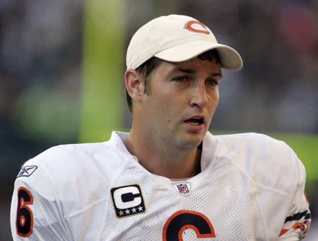 Image for article titled Dopey-Looking Guy Who Doesn&#39;t Know He&#39;s On Jumbotron Jay Cutler