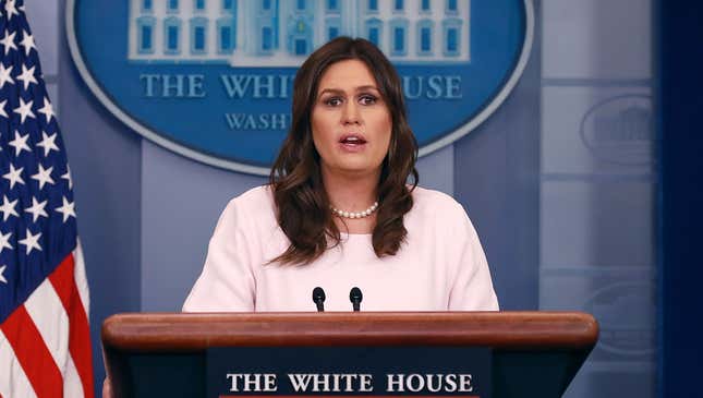 Image for article titled Defiant Sarah Huckabee Sanders Claims She Doesn’t Know Where Voice Comes From When She Opens Mouth