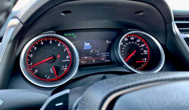 The gauges in the 2019 Camry XSE.