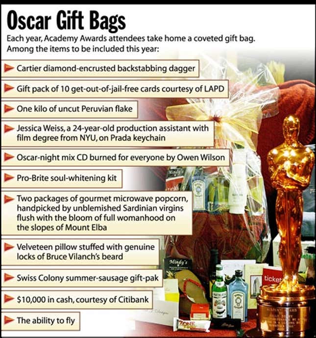 Each year, Academy Awards attendees take home a coveted gift bag. Among the items  to be included this year: