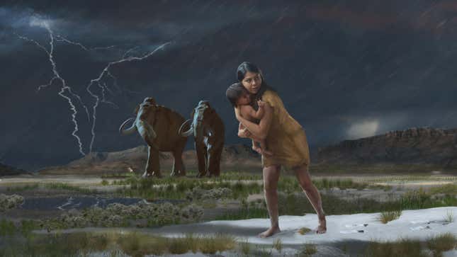 Artist’s depiction of a woman and child in White Sands