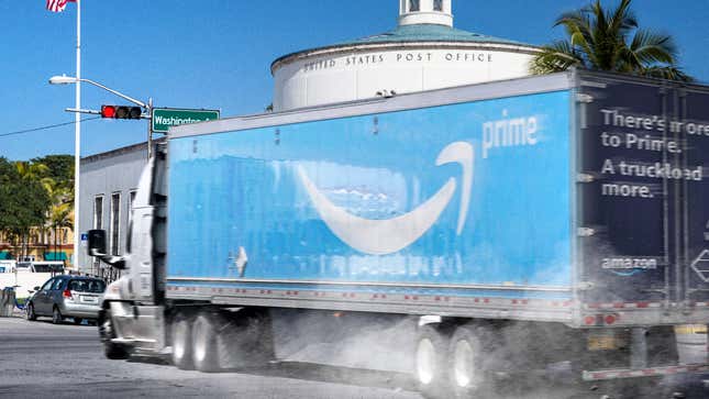 Image for article titled Amazon Encourages Drivers To Deliver Packages Faster By Strapping Cinder Block To Truck’s Accelerator