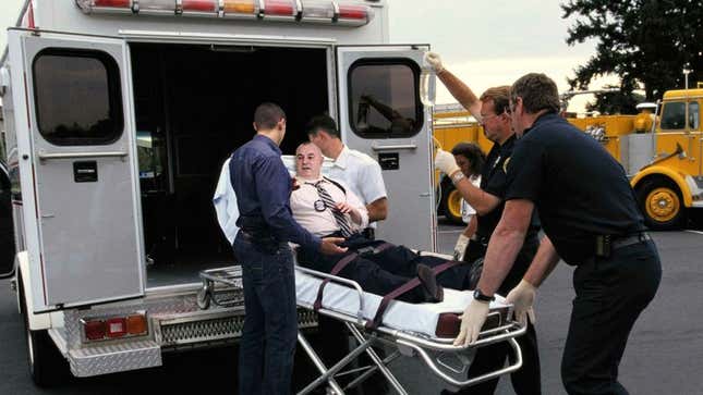 Image for article titled Man On Gurney Has Brief Word With Protagonist Before Entering Ambulance