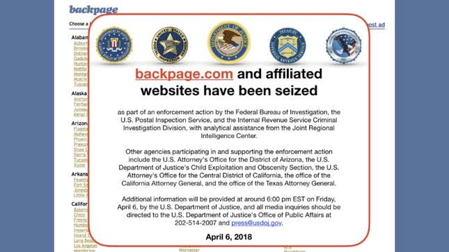 Image for article titled DHS, DOJ Now Looking Into Escort and Massage Sites That Boomed After Backpage Takedown