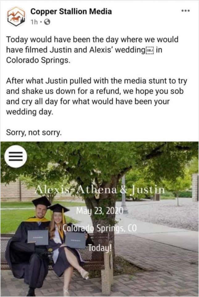 Imagen para el artículo titulado Una compañía de vídeos para bodas hizo lo que nunca deberías hacer si se muere uno de los clientes