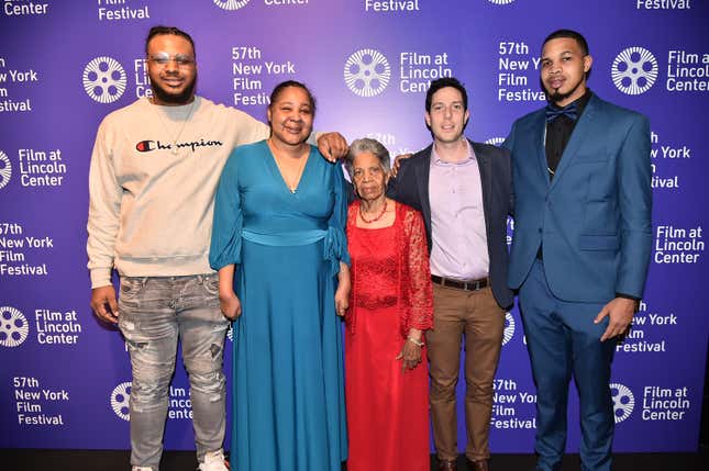 Esaw Garner, second from left, Roee Messinger, second from right, and the Garner family attend the 57th New York Film Festival, “American Trial: The Eric Garner Story”  on Oct. 12, 2019, in New York City. 