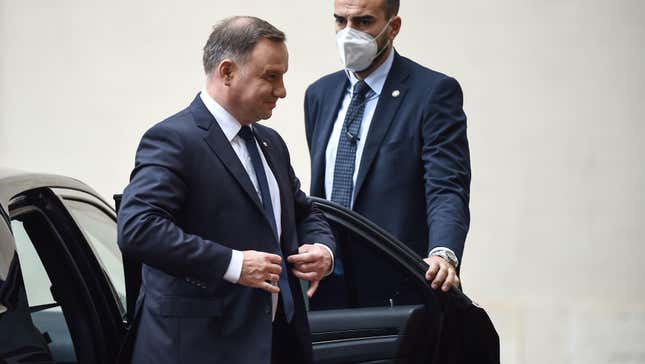 Poland’s President Andrzej Duda, the moron in question, gets out of his car as he arrives at The Vatican on September 25, 2020.