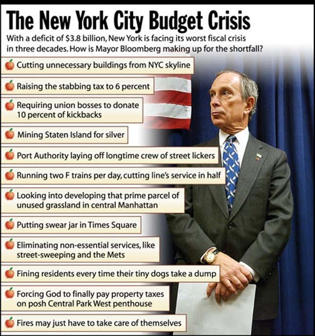 With a deficit o $3.8 billion, New York is facing its worst fiscal crisis in three decades. How is Mayor Bloomberg making up for the shortfall?