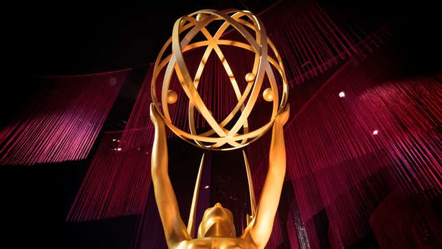 An Emmy statue at the entrance to the 71st Emmy Awards Governors Ball press preview in Los Angeles, California on September 12, 2019.